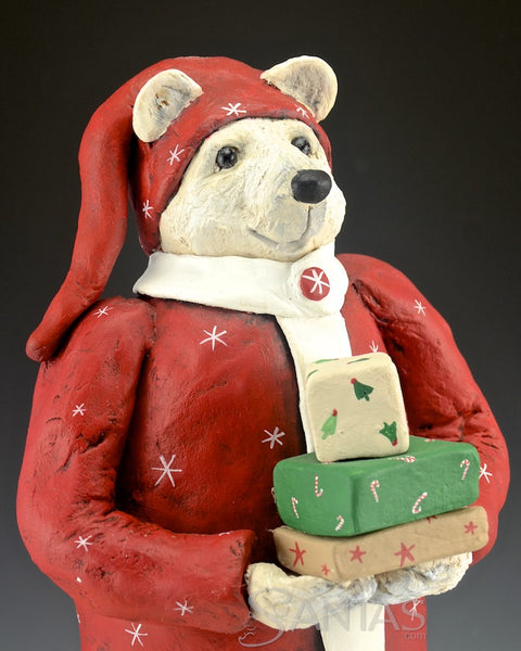 14 inch Polar Bear Santa - Ginny Diezel Original Sculpture