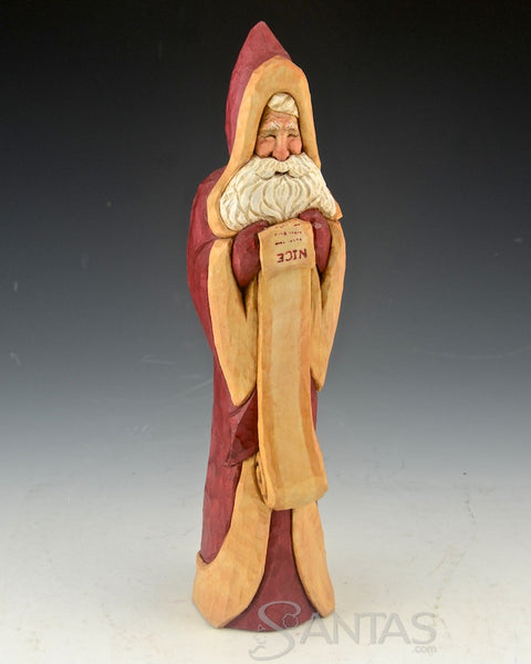 Ellis Olson 9 inch Wood Carved Santa with Nice List