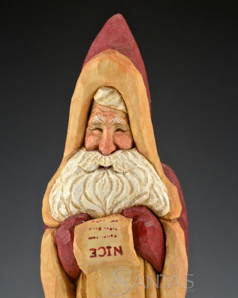 Ellis Olson 9 inch Wood Carved Santa with Nice List