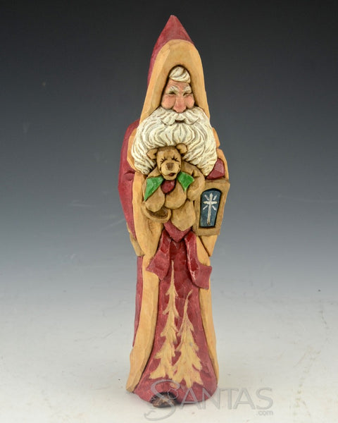 Ellis Olson 8 inch Wood Carved Santa with Bear and Lantern