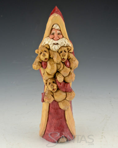 Ellis Olson 7 inch Wood Carved Santa with 3 Bears