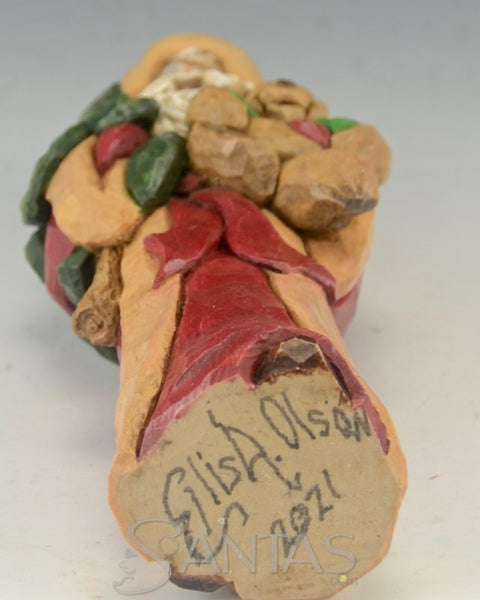 Ellis Olson 6 inch Carved Santa with Evergreen and Bear