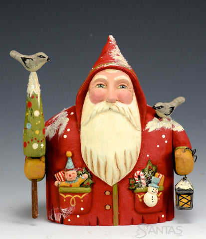 Bird Lover Santa with Tree and Lantern by Greg Guedel