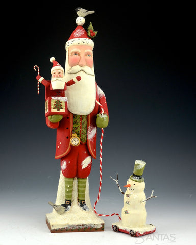 Greg Guedel 16 inch Wooden Santa with Jack in the Box