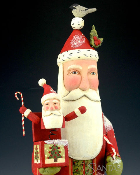 Greg Guedel 16 inch Wooden Santa with Jack in the Box
