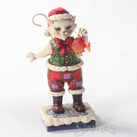 Jim Shore Christmas Cat with Fish - Catch The Christmas Spirit
