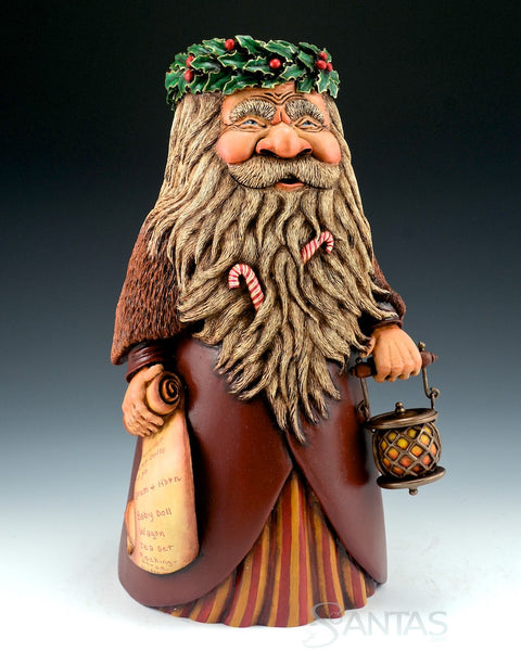 Old World Holly Santa with Nice List and Lantern