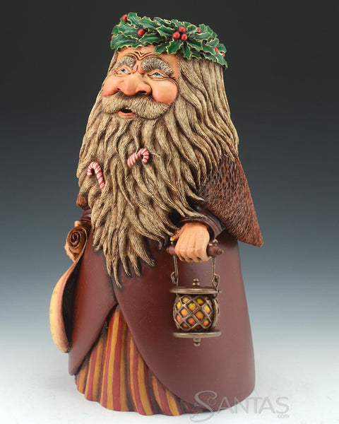 Old World Holly Santa with Nice List and Lantern