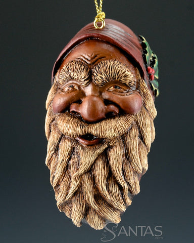 Black Santa ornament with Holly Leaves