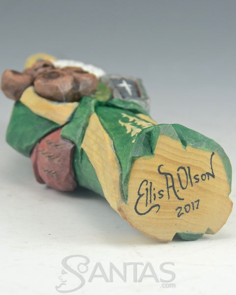 Woodsy Green Santa with Bear and Lantern