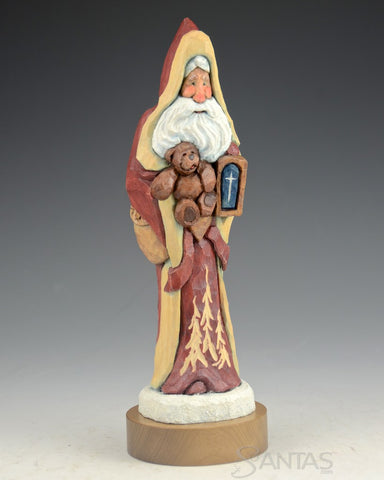 Deep Red Santa with Bear and Lantern