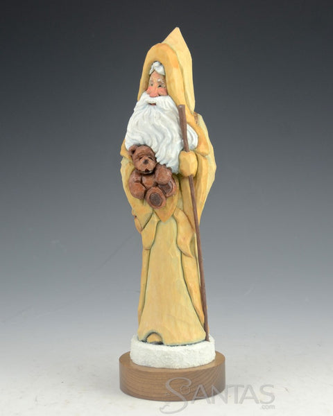 Natural Tone Santa Carving with Lantern and Satchel