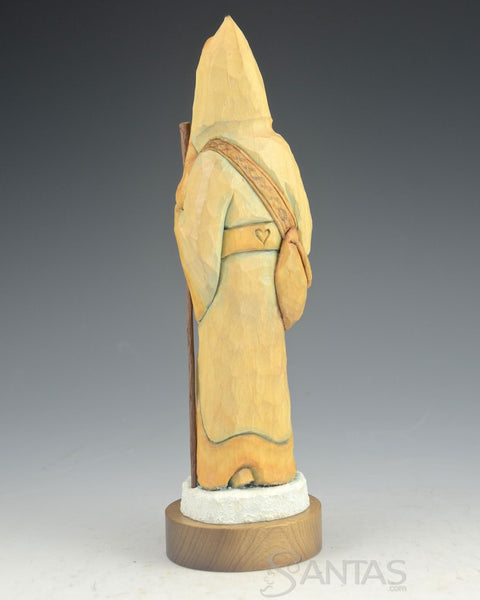 Natural Tone Santa Carving with Lantern and Satchel