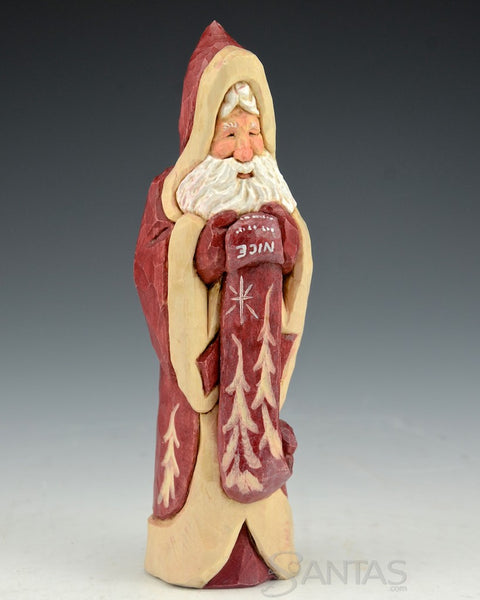 Ellis Olson 6 inch Red Santa Carving with Nice List