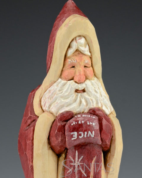Ellis Olson 6 inch Red Santa Carving with Nice List