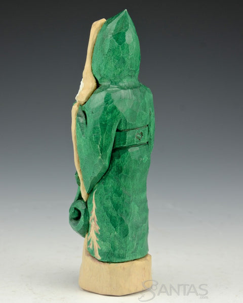 Ellis Olson 6 inch Green Santa Carving with Nice List