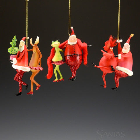 Festive Dancing Santas - set of 6 ornaments