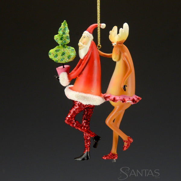 Festive Dancing Santas - set of 6 ornaments