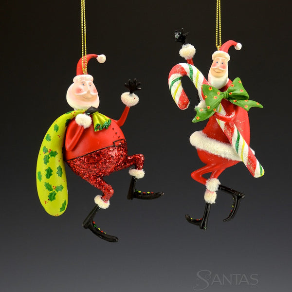 Santa with Toybag and Candy Cane - set of 4 ornaments