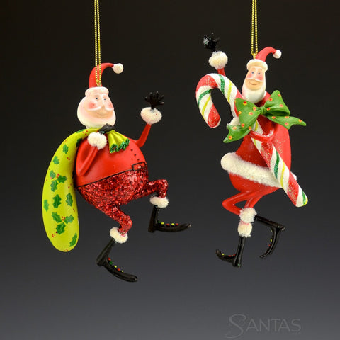 Santa with Toybag and Candy Cane - set of 4 ornaments