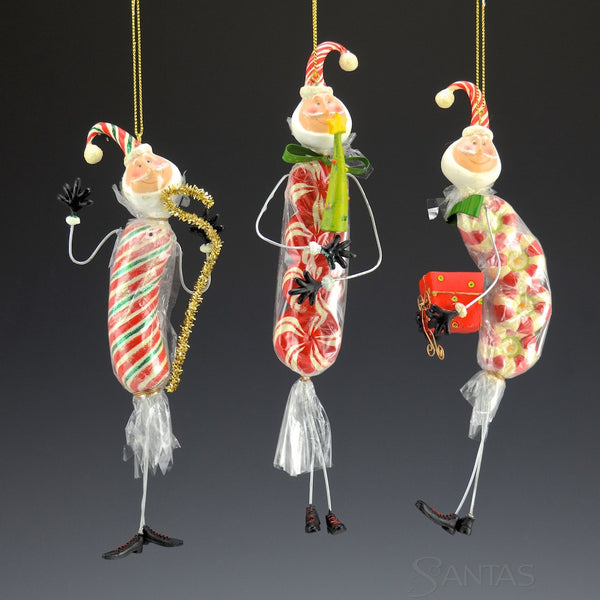 7" Candy Wrapped Santas - set of 6 ornaments