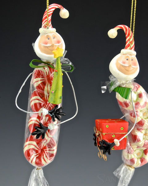 7" Candy Wrapped Santas - set of 6 ornaments