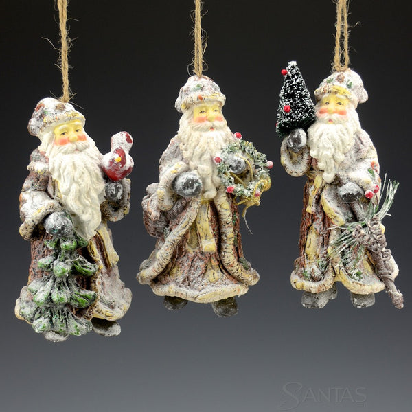 Frosted Arctic Woods Santas - set of 6 ornaments