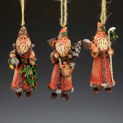 Rustic Woodsy Santas - set of 6 ornaments