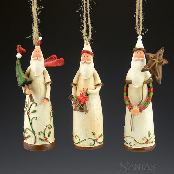 Garden Holly Santa Trio - set of 6 ornaments