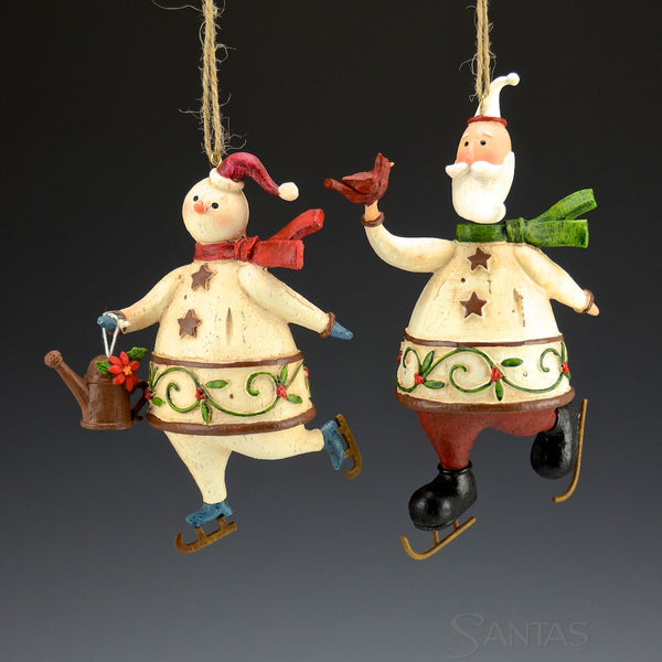 Skating Santa and Snowman - set of 4 ornaments