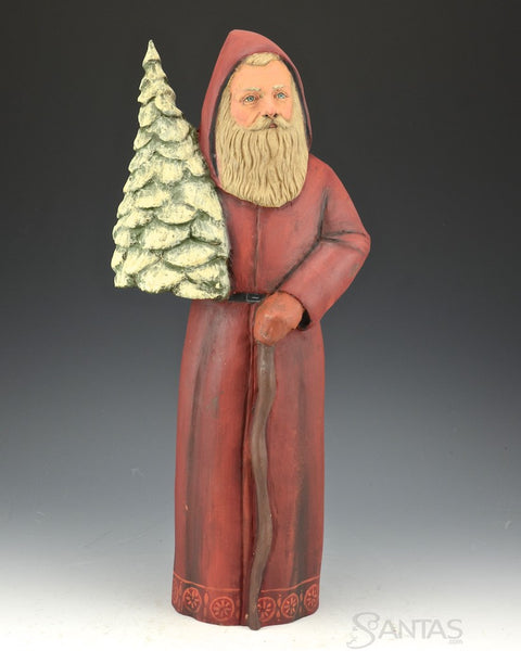 Vintage Red Santa with Perfect Christmas Tree 16 inch