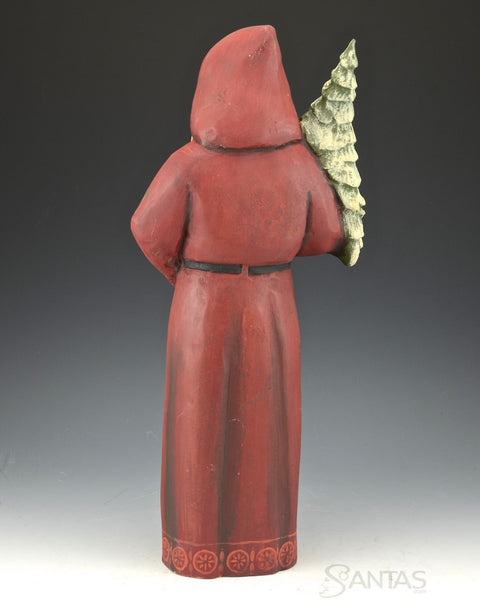 Vintage Red Santa with Perfect Christmas Tree 16 inch