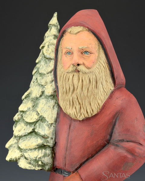 Vintage Red Santa with Perfect Christmas Tree 16 inch