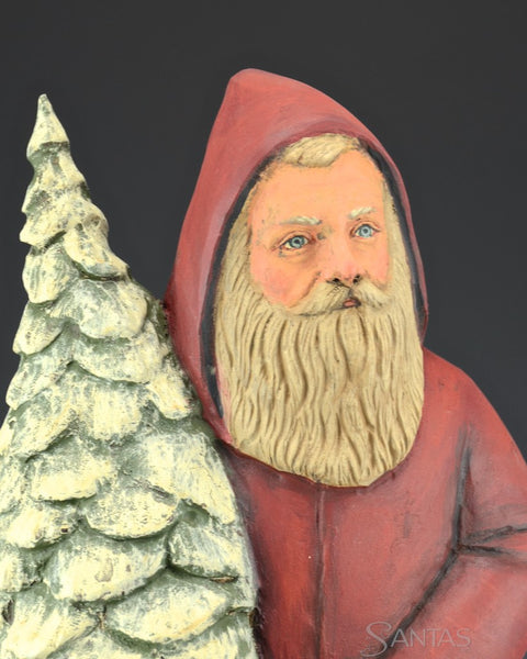 Vintage Red Santa with Perfect Christmas Tree 16 inch