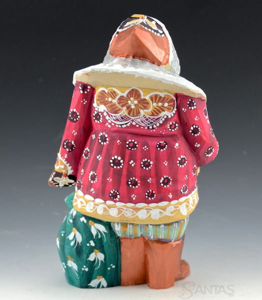 Wood Russian Santa with Book and Toy Bag