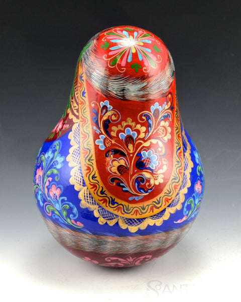 Elegant Roly Poly Wood Santa Bell