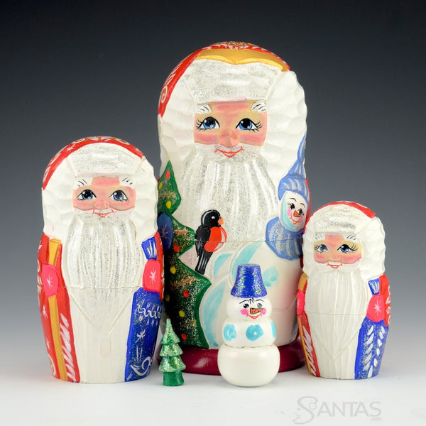 Carved Nesting Santa with Relief - 5 Piece