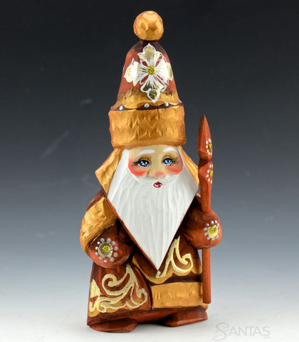 Brown and Gold Wood Russian Santa Claus