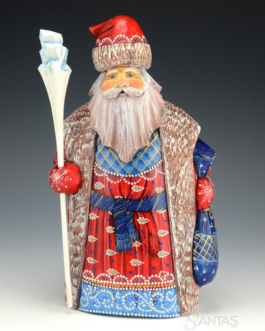 Red White and Blue Frosted Russian Santa with Staff