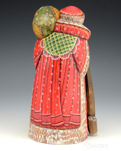 Red and Green Russian Santa with Holly Toy Bag