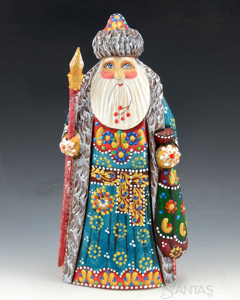 Detailed Turquoise Russian Santa Carving