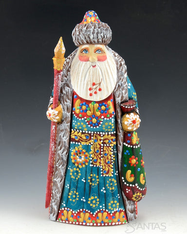 Detailed Turquoise Russian Santa Carving