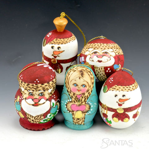 Wooden Santa and Christmas Ornament Set
