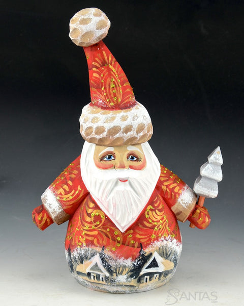 Happy and Plump Scenic Russian Santa with Tree