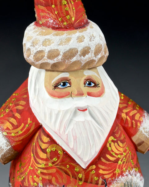 Happy and Plump Scenic Russian Santa with Tree