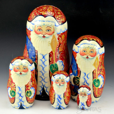 Red and Gold 5 piece Nesting Santa Matryoshka