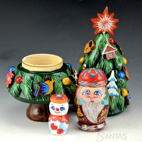 Decorative Tree Nesting Doll with Santa and Snowman
