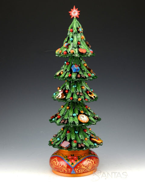 Tall Wooden Christmas Tree with Decorations 14-15 inches