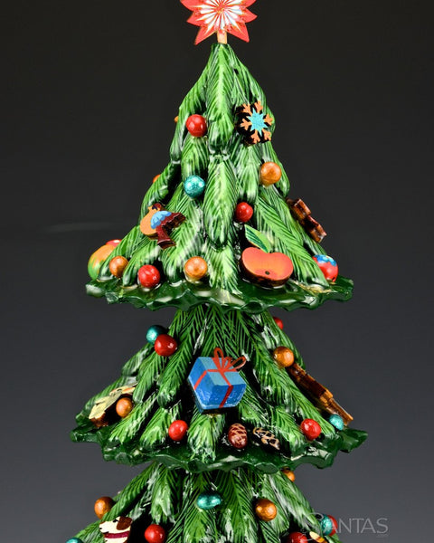 Tall Wooden Christmas Tree with Decorations 14-15 inches