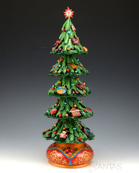 Tall Wooden Christmas Tree with Decorations 14-15 inches